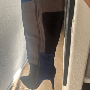 Ashley Stewart patchwork blue boots
